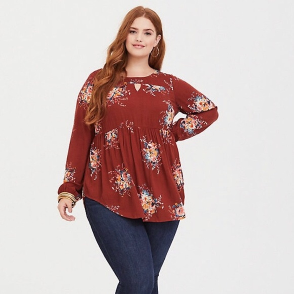 NWOT rust floral keyhole top